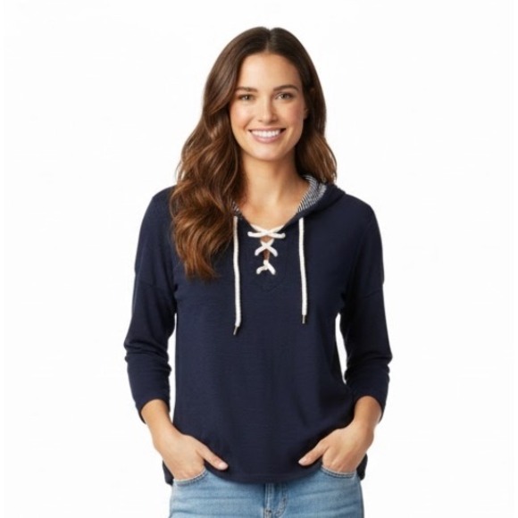 Lauren Jeans Co Ralph Lauren Tops - Ralph Lauren Women's Shirt Nautical Navy Lace Up Hoodie Sweatshirt Women's M‎